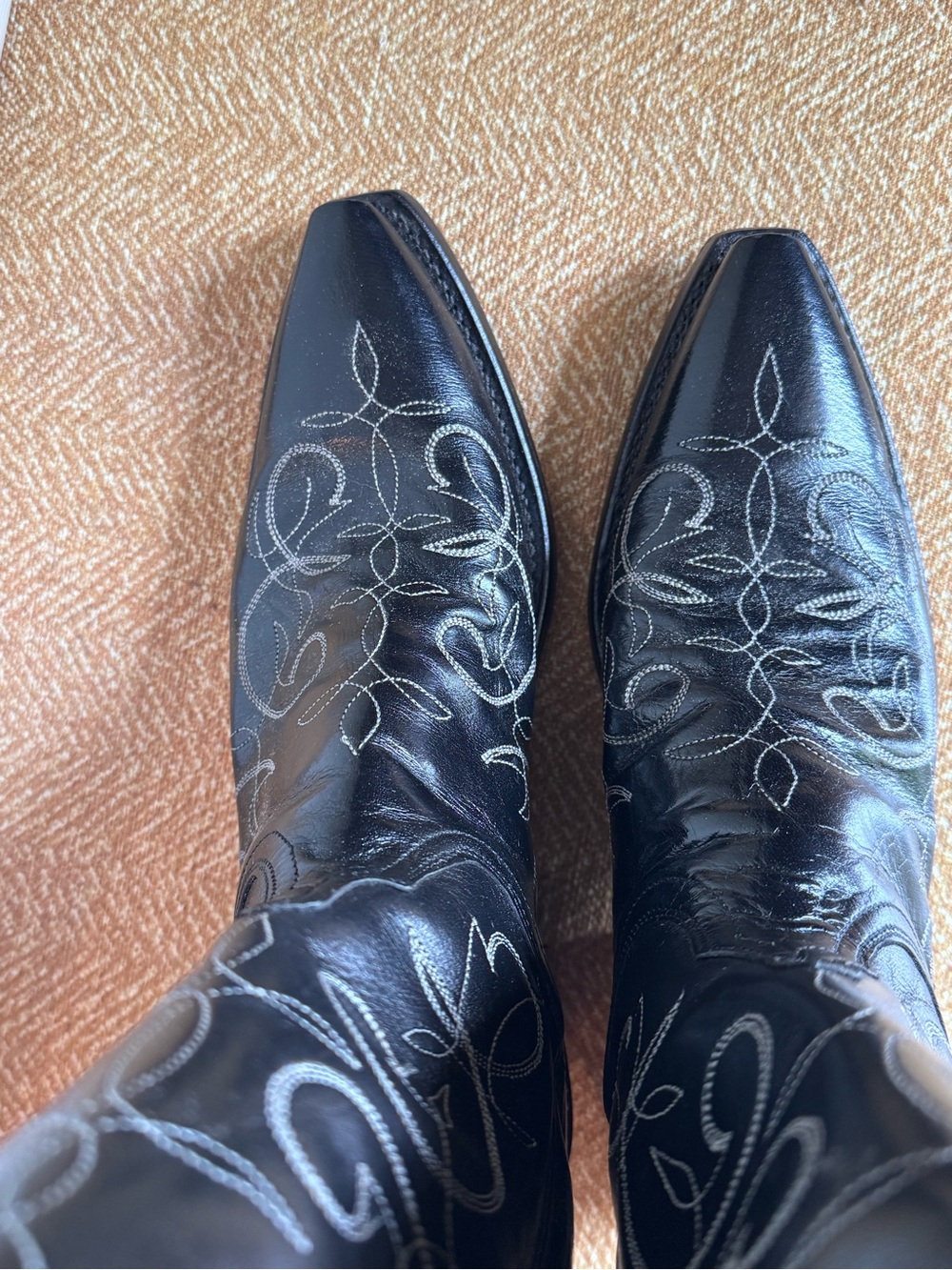 Lucchese Black Leather Western Embroidered Heeled Boots - Picture 3 of 5